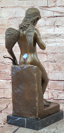 Eros Cupid with Bow Genuine Bronze Sculpture Signed Original Milo Mythical Statue