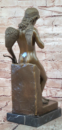 Eros Cupid with Bow Genuine Bronze Sculpture Signed Original Milo Mythical Statue