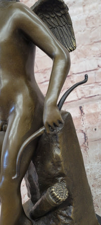 Eros Cupid with Bow Genuine Bronze Sculpture Signed Original Milo Mythical Statue