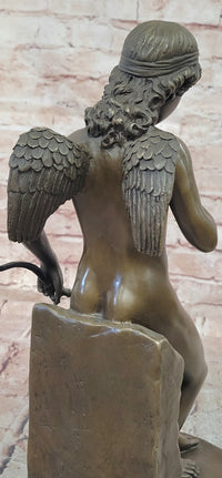 Eros Cupid with Bow Genuine Bronze Sculpture Signed Original Milo Mythical Statue