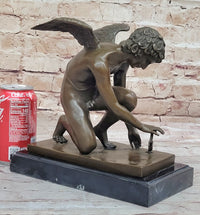 Winged Angel Cherub Boy w/ Butterfly Bronze 9" x 8.5"