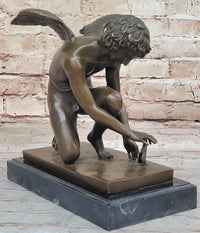 Winged Angel Cherub Boy w/ Butterfly Bronze 9" x 8.5"