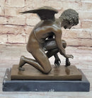 Winged Angel Cherub Boy w/ Butterfly Bronze 9" x 8.5"