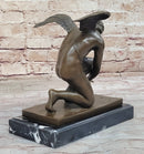 Winged Angel Cherub Boy w/ Butterfly Bronze 9" x 8.5"