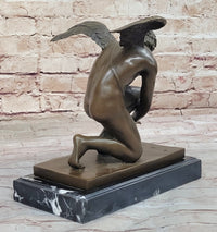 Winged Angel Cherub Boy w/ Butterfly Bronze 9" x 8.5"