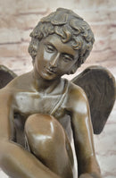 Winged Angel Cherub Boy w/ Butterfly Bronze 9" x 8.5"
