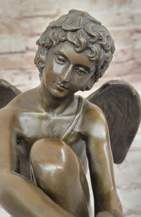Winged Angel Cherub Boy w/ Butterfly Bronze 9" x 8.5"