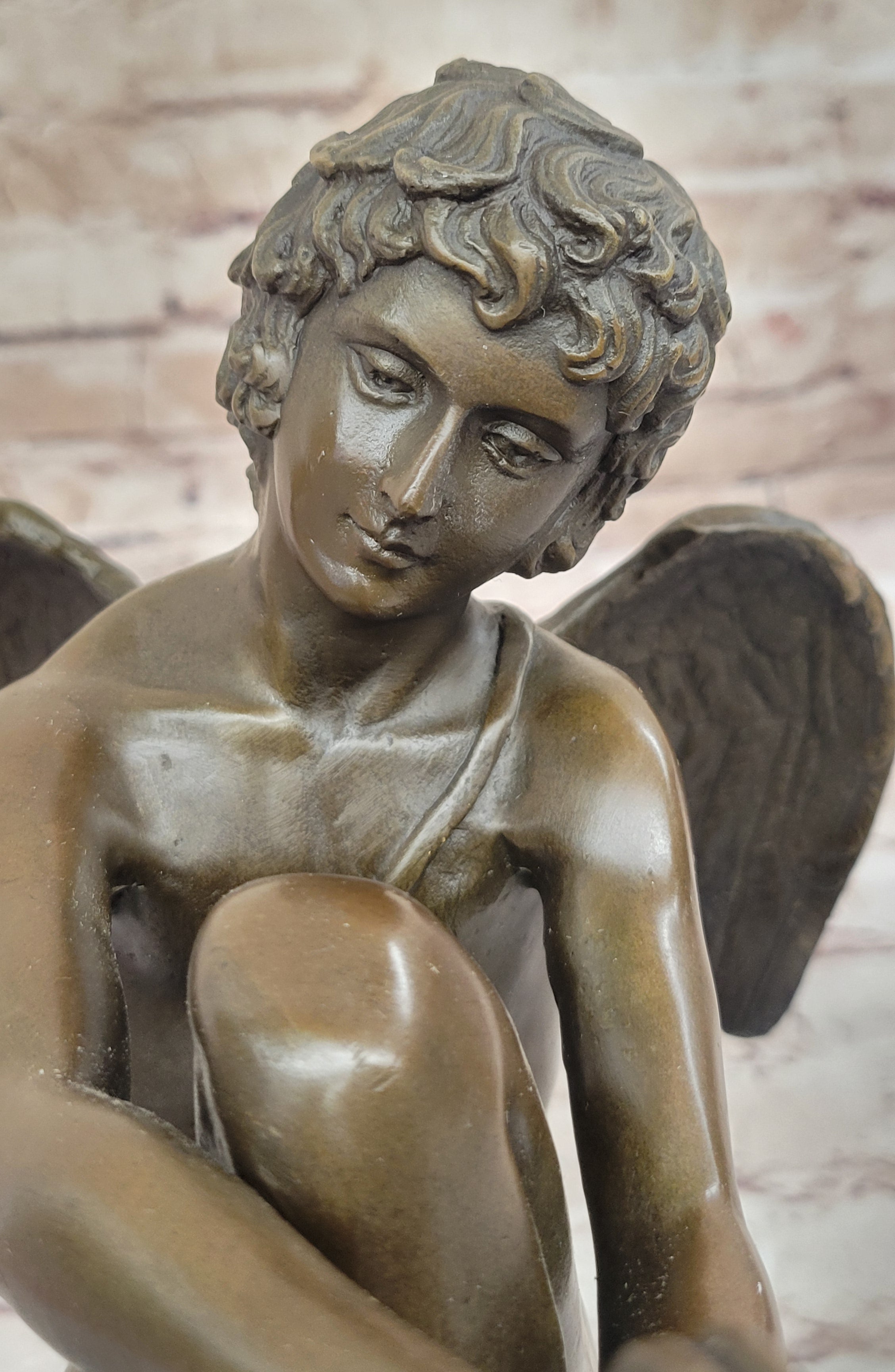 Winged Angel Cherub Boy w/ Butterfly Bronze 9" x 8.5"
