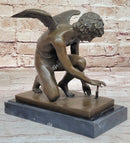 Winged Angel Cherub Boy w/ Butterfly Bronze 9" x 8.5"