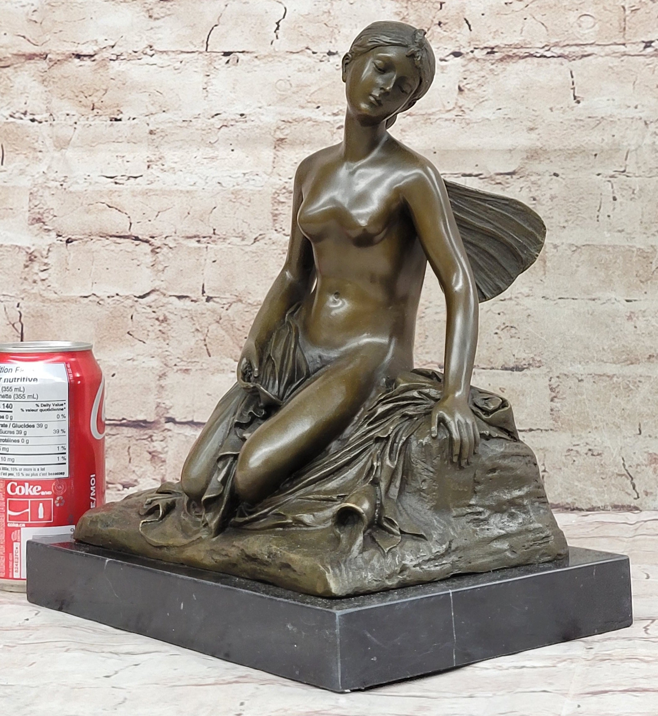 Signed Fairy Nude Goddess Bronze Marble Sculpture by M.Nick