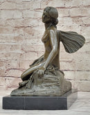 Signed Fairy Nude Goddess Bronze Marble Sculpture by M.Nick