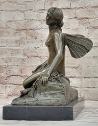 Signed Fairy Nude Goddess Bronze Marble Sculpture by M.Nick