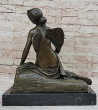 Signed Fairy Nude Goddess Bronze Marble Sculpture by M.Nick