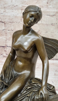 Signed Fairy Nude Goddess Bronze Marble Sculpture by M.Nick
