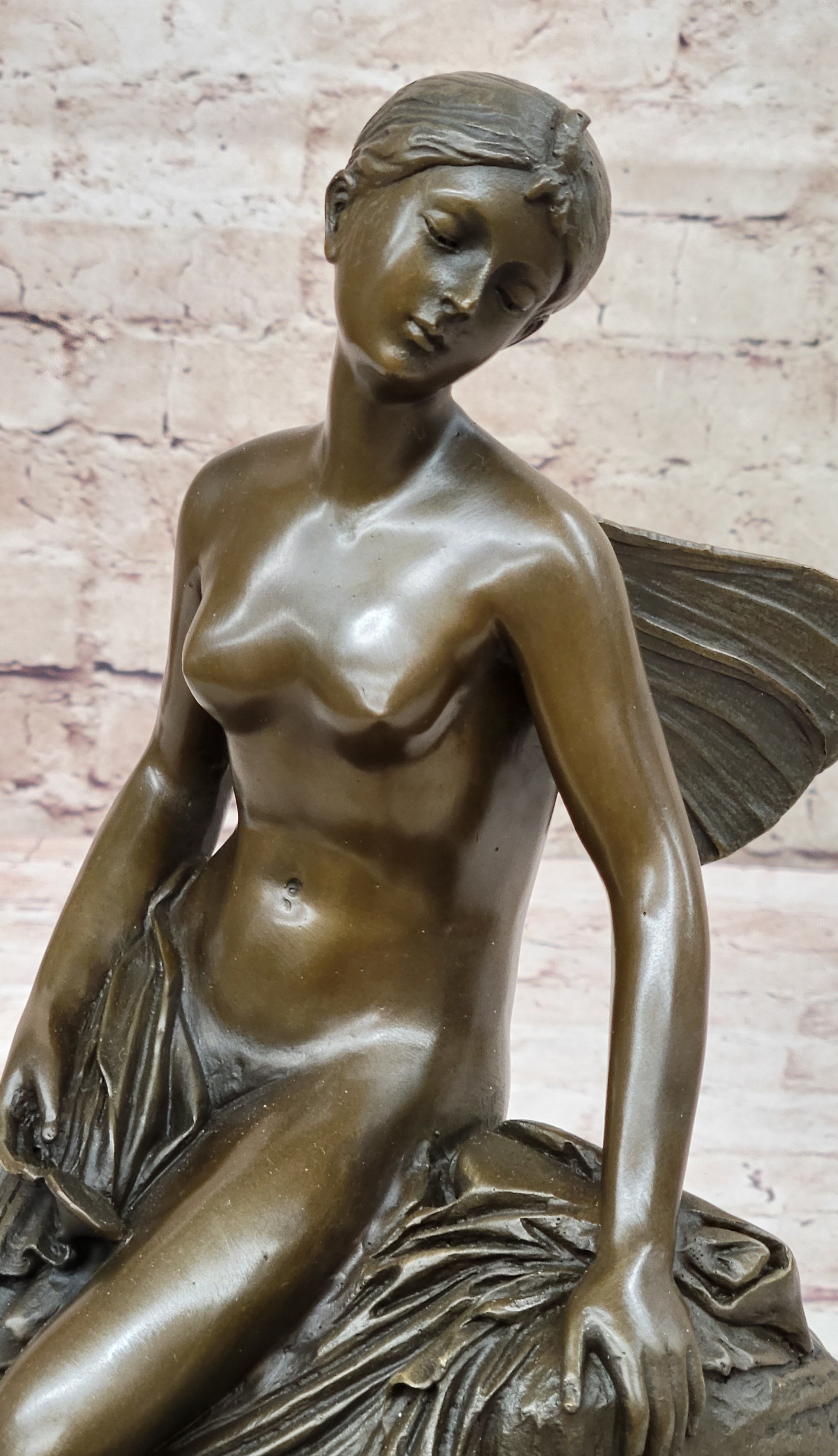 Signed Fairy Nude Goddess Bronze Marble Sculpture by M.Nick
