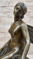 Signed Fairy Nude Goddess Bronze Marble Sculpture by M.Nick