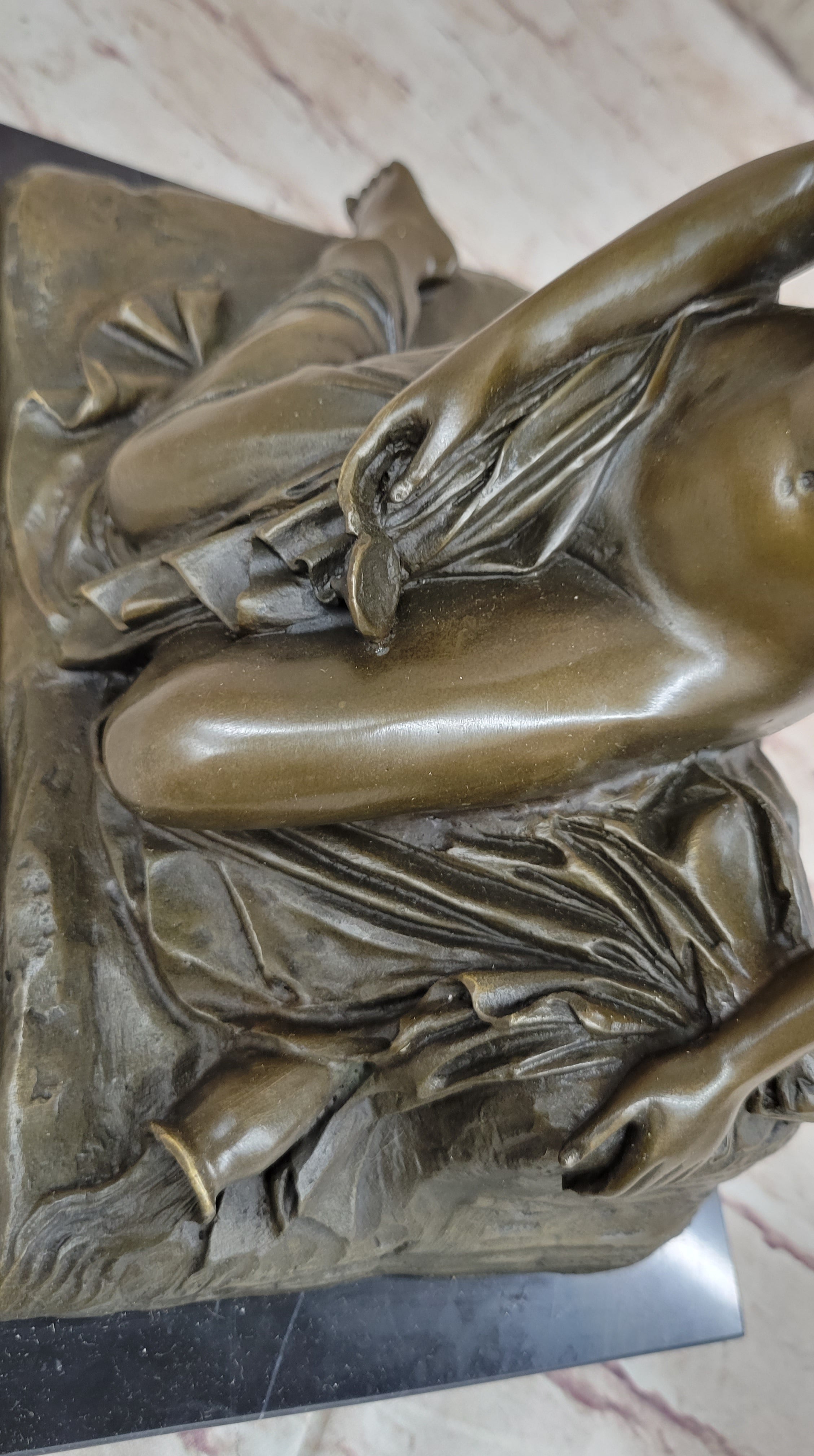 Signed Fairy Nude Goddess Bronze Marble Sculpture by M.Nick