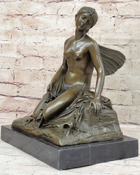 Signed Fairy Nude Goddess Bronze Marble Sculpture by M.Nick