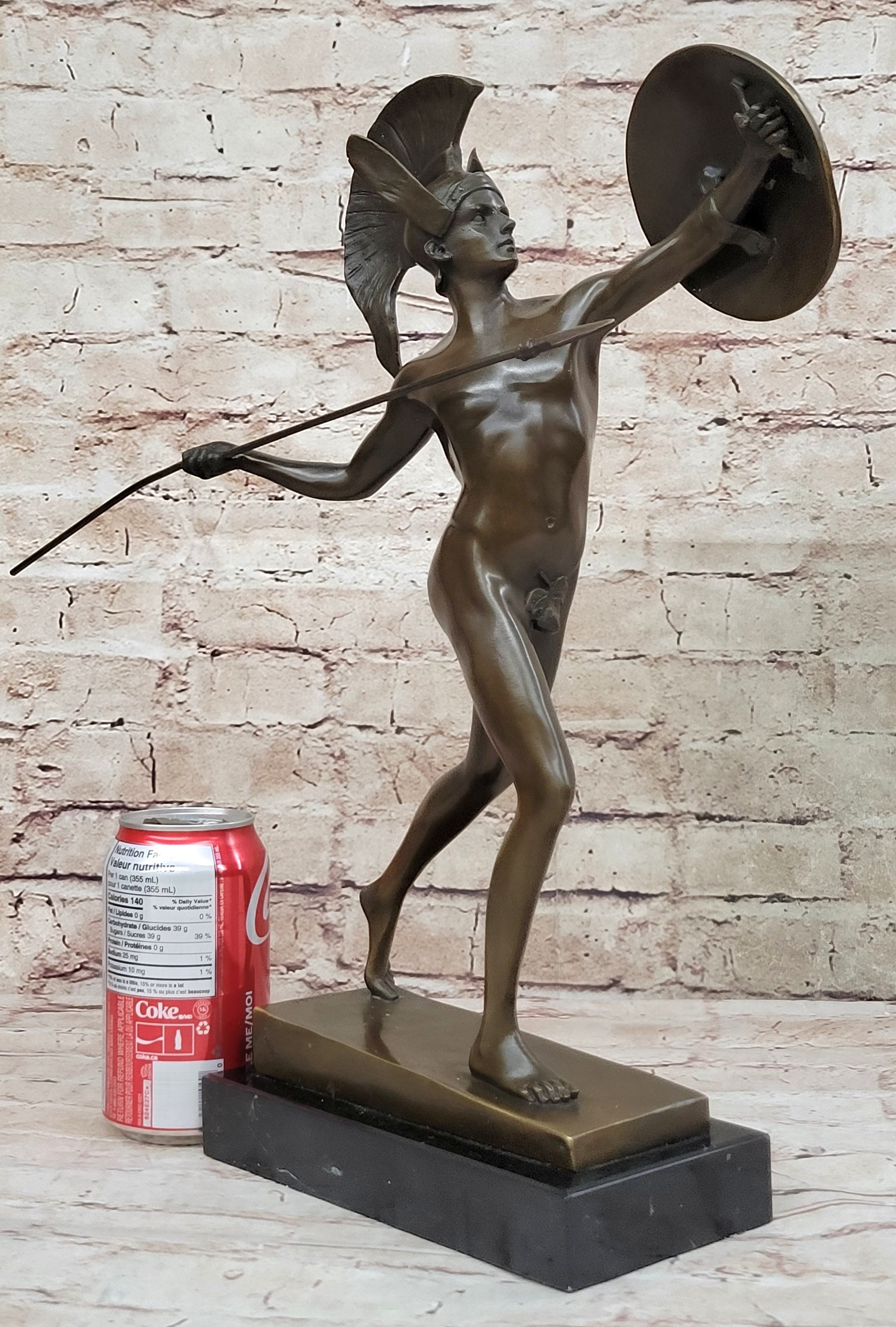 Greek Warrior w/ Spear and Shield Bronze Sculpture 16" x 11"