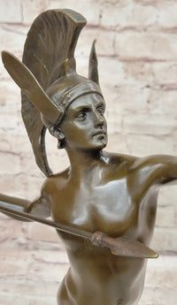 Greek Warrior w/ Spear and Shield Bronze Sculpture 16" x 11"