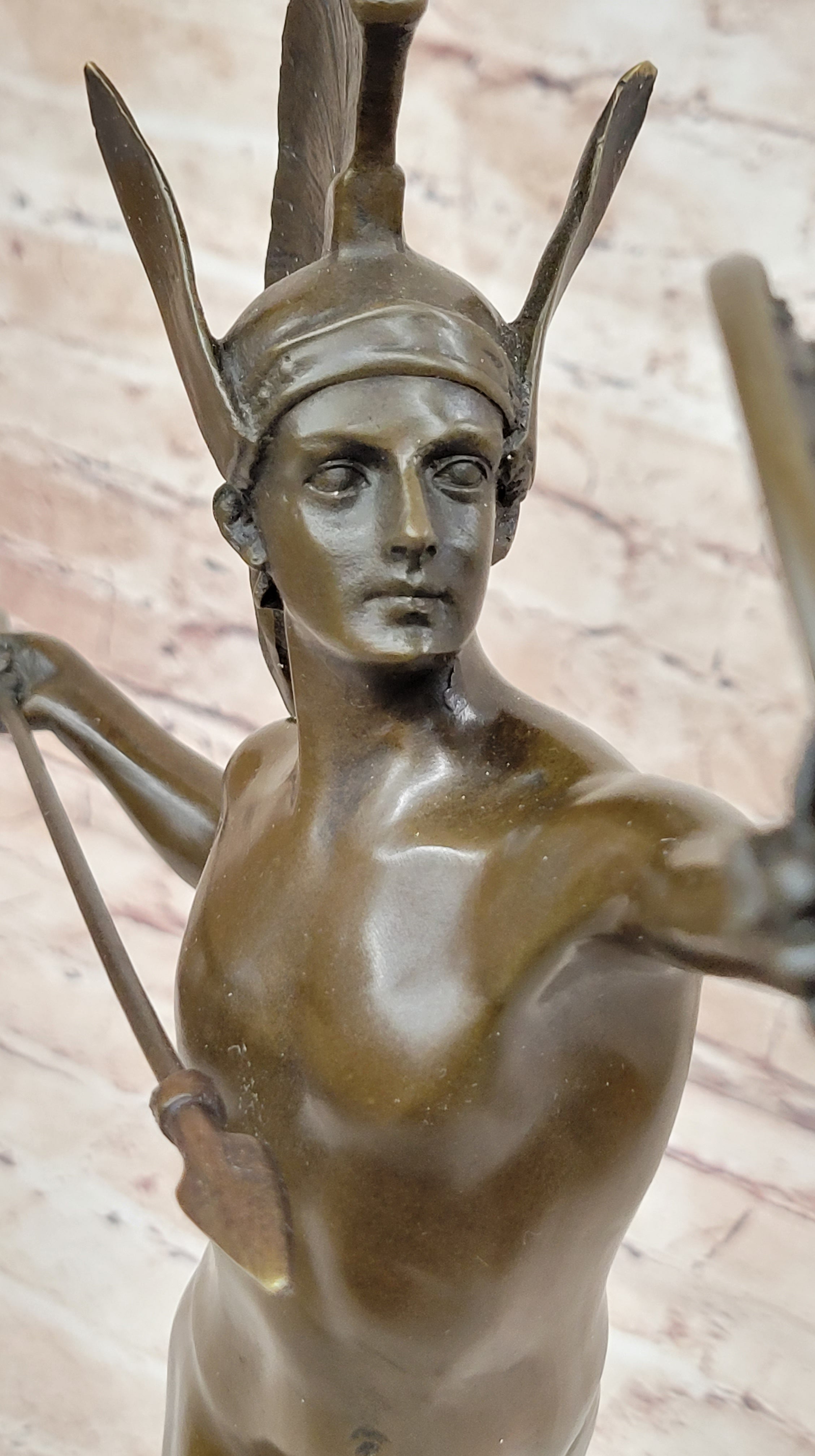Greek Warrior w/ Spear and Shield Bronze Sculpture 16" x 11"