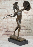 Greek Warrior w/ Spear and Shield Bronze Sculpture 16" x 11"
