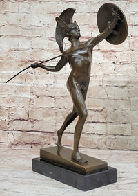 Greek Warrior w/ Spear and Shield Bronze Sculpture 16" x 11"