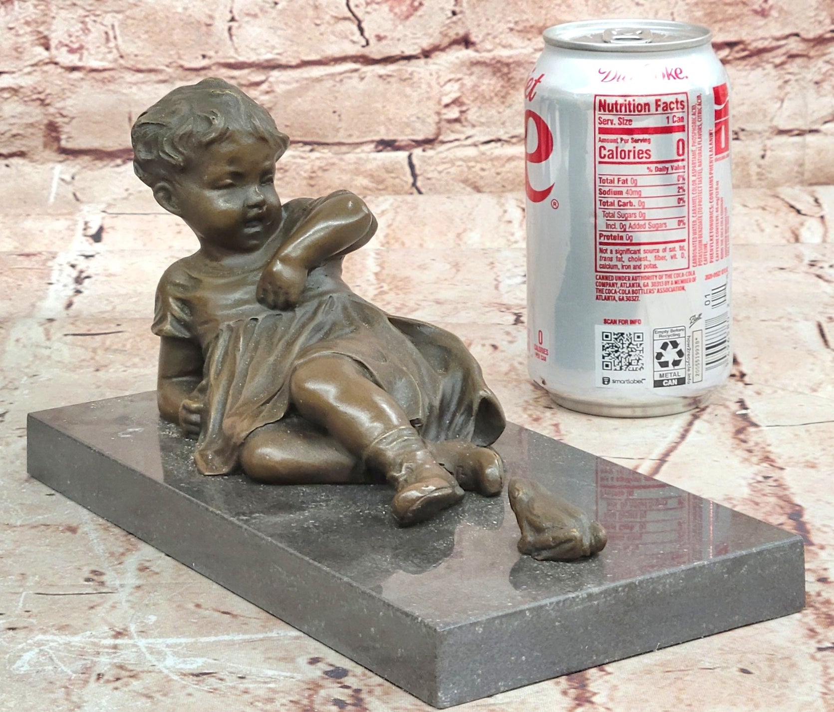Signed Hand Made Original Juno Girl Sitting to a Frog Bronze Sculpture Statue
