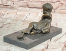 Signed Hand Made Original Juno Girl Sitting to a Frog Bronze Sculpture Statue