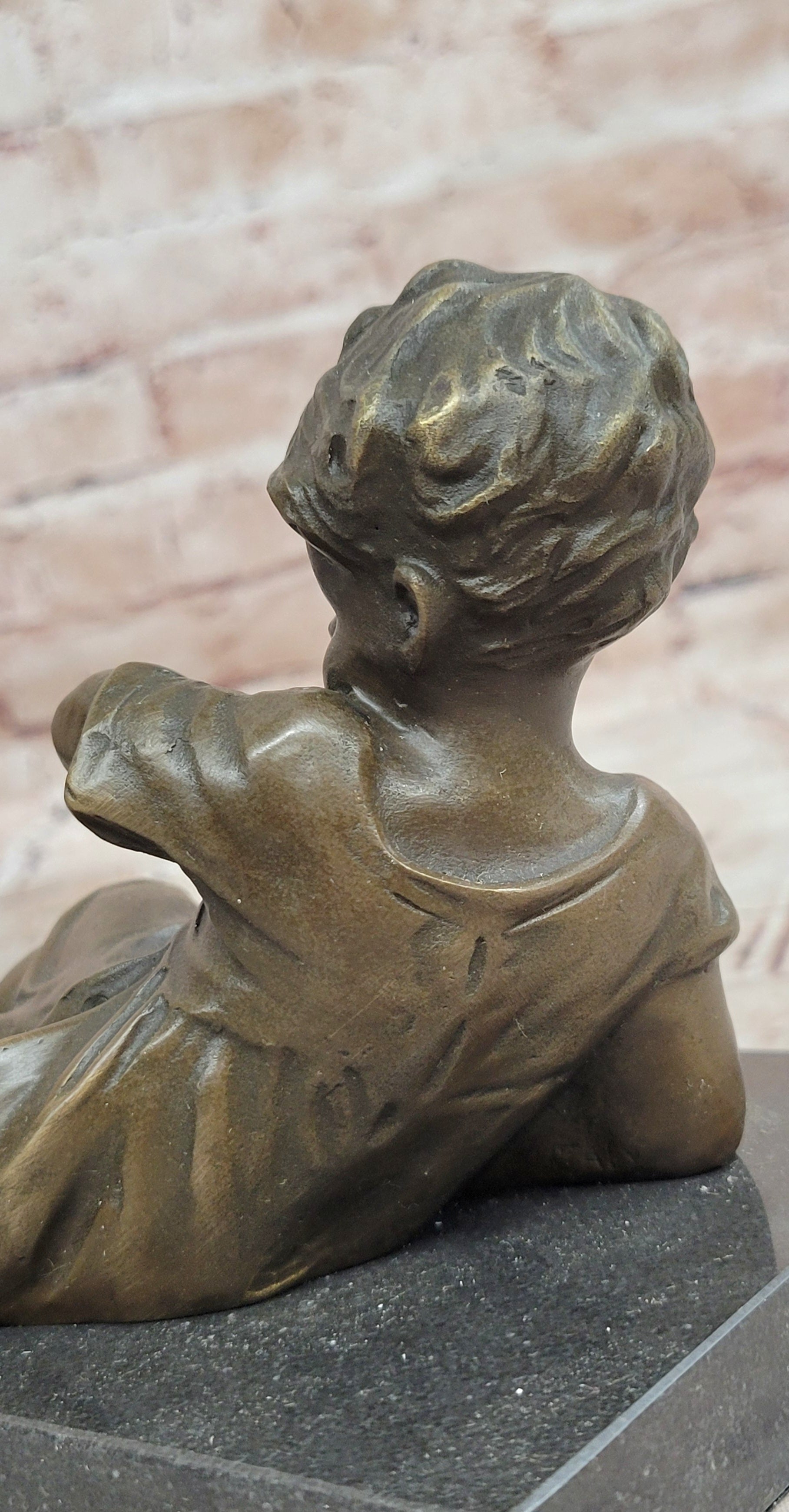 Signed Hand Made Original Juno Girl Sitting to a Frog Bronze Sculpture Statue