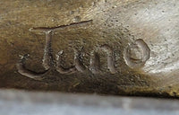 Signed Hand Made Original Juno Girl Sitting to a Frog Bronze Sculpture Statue