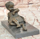 Signed Hand Made Original Juno Girl Sitting to a Frog Bronze Sculpture Statue