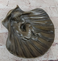 Sleeping Baby Boy in Clam Shell Bronze Soap Dish Ashtray
