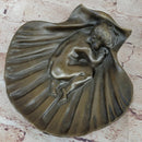 Sleeping Baby Boy in Clam Shell Bronze Soap Dish Ashtray
