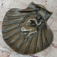 Sleeping Baby Boy in Clam Shell Bronze Soap Dish Ashtray