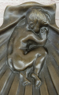 Sleeping Baby Boy in Clam Shell Bronze Soap Dish Ashtray