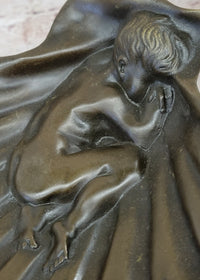 Sleeping Baby Boy in Clam Shell Bronze Soap Dish Ashtray