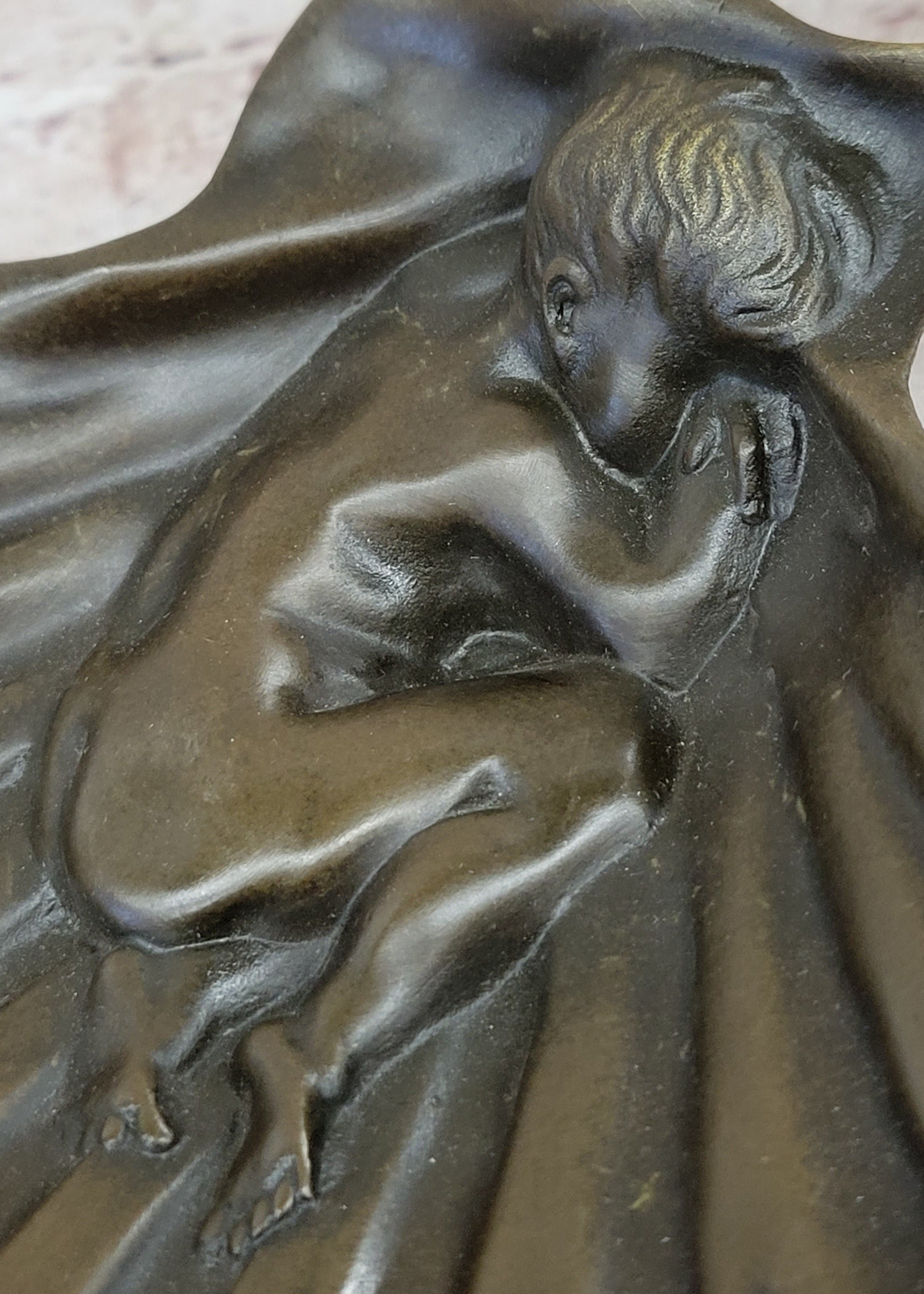 Sleeping Baby Boy in Clam Shell Bronze Soap Dish Ashtray