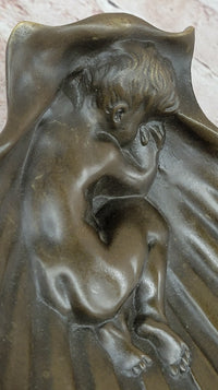 Sleeping Baby Boy in Clam Shell Bronze Soap Dish Ashtray