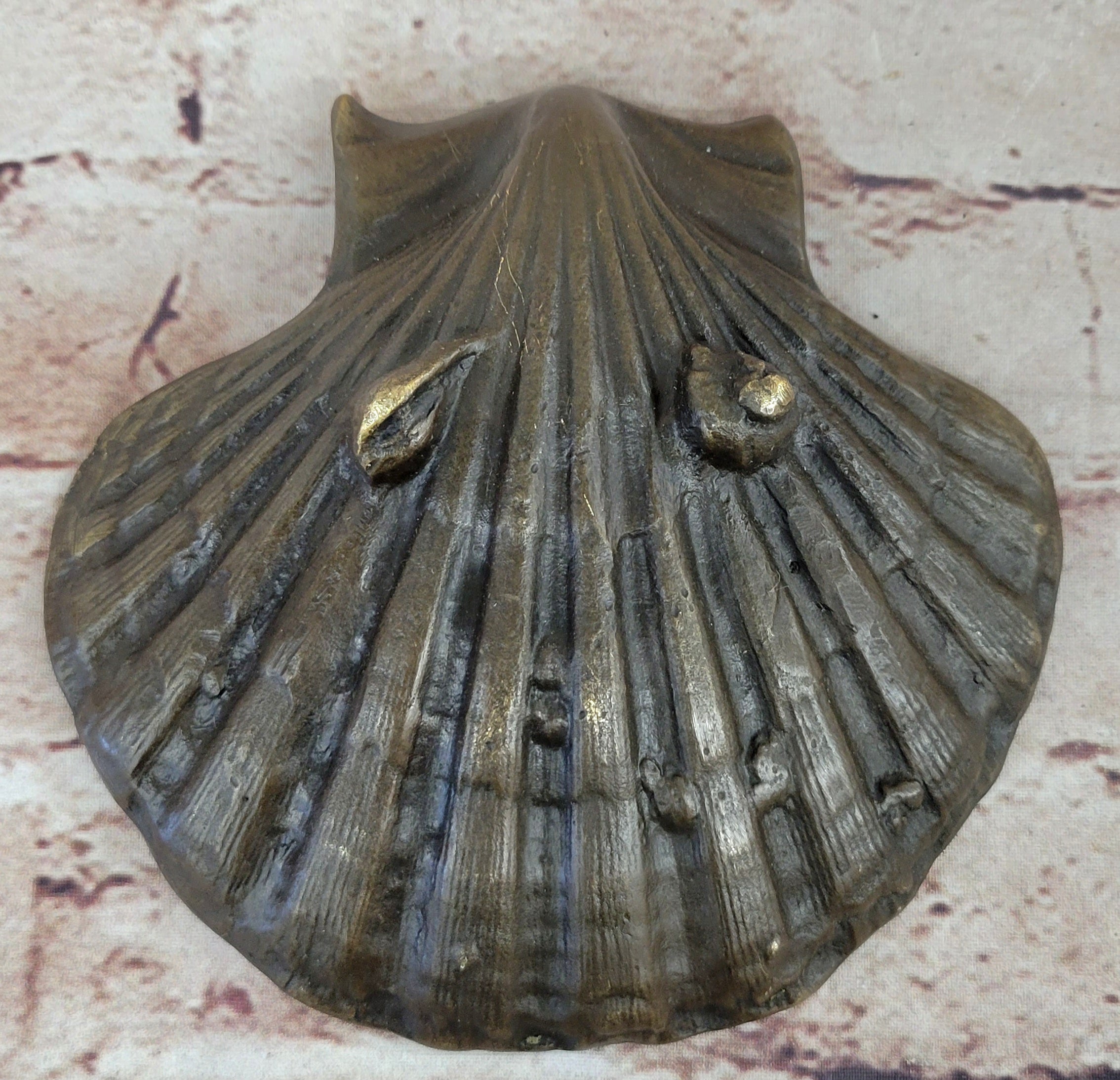Sleeping Baby Boy in Clam Shell Bronze Soap Dish Ashtray