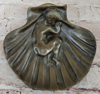 Sleeping Baby Boy in Clam Shell Bronze Soap Dish Ashtray