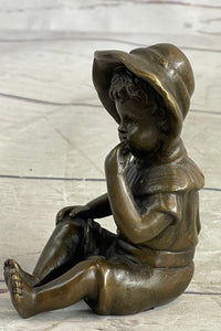 Hot Cast Bronze Sculpture of Baby Girl - Signed Art by Milo