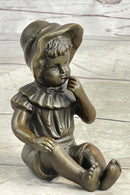 Hot Cast Bronze Sculpture of Baby Girl - Signed Art by Milo