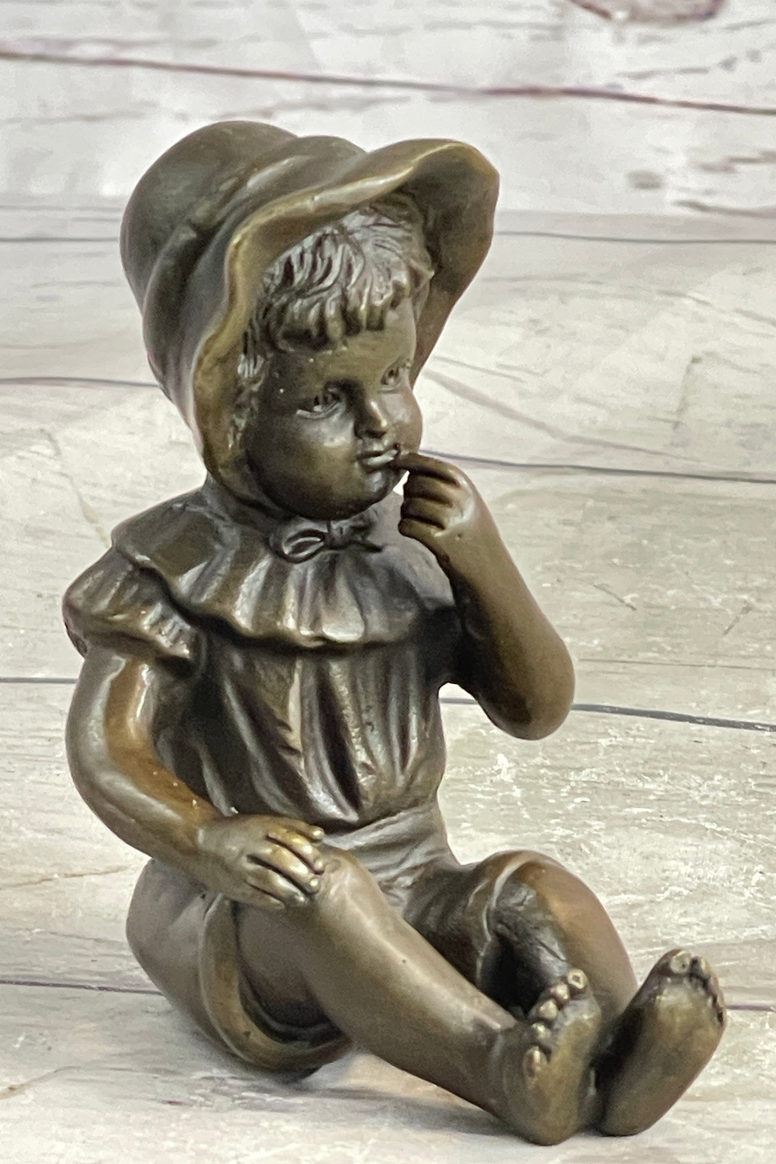 Hot Cast Bronze Sculpture of Baby Girl - Signed Art by Milo