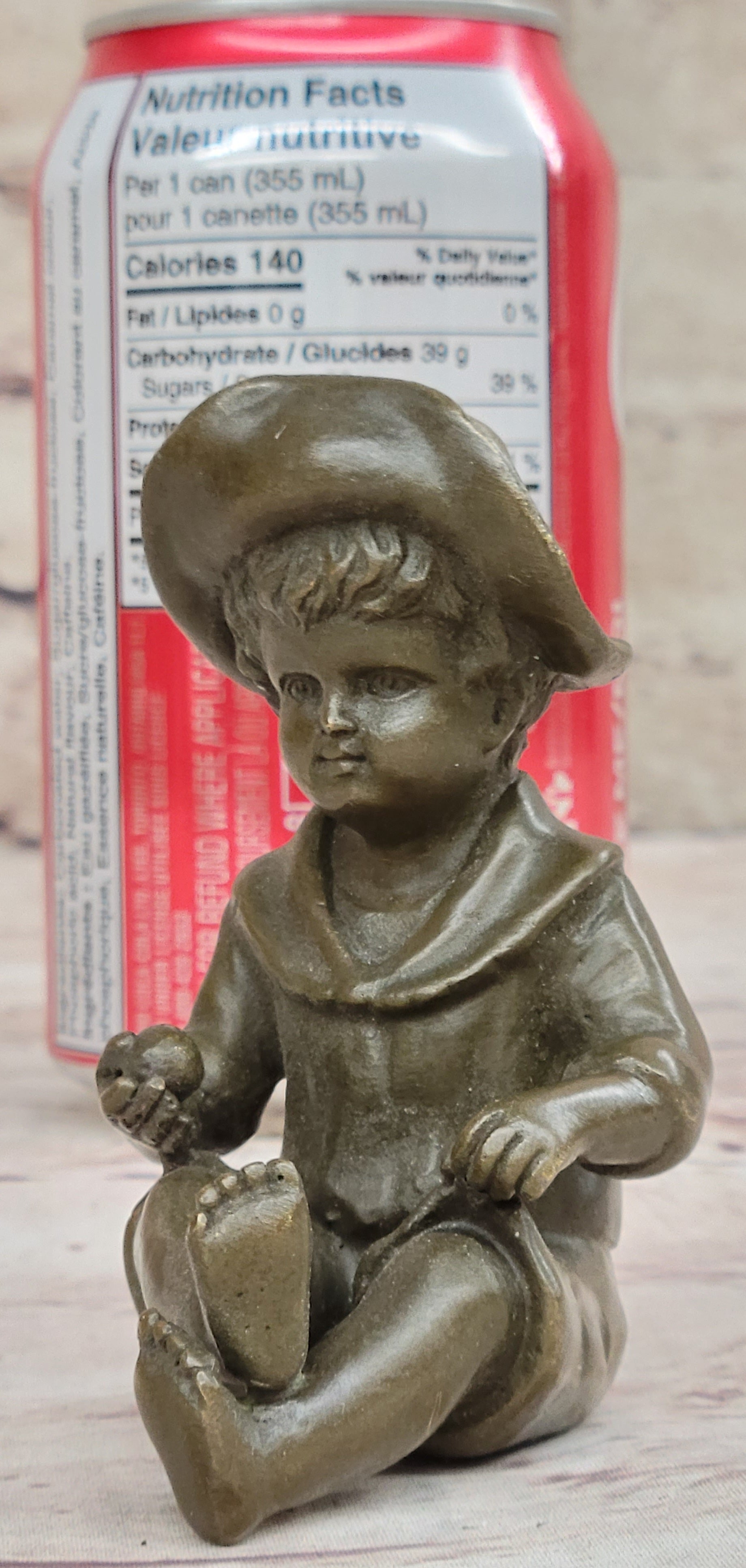 Hat Boy Bronze Sculpture Kid Figurine Artwork