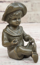 Hat Boy Bronze Sculpture Kid Figurine Artwork