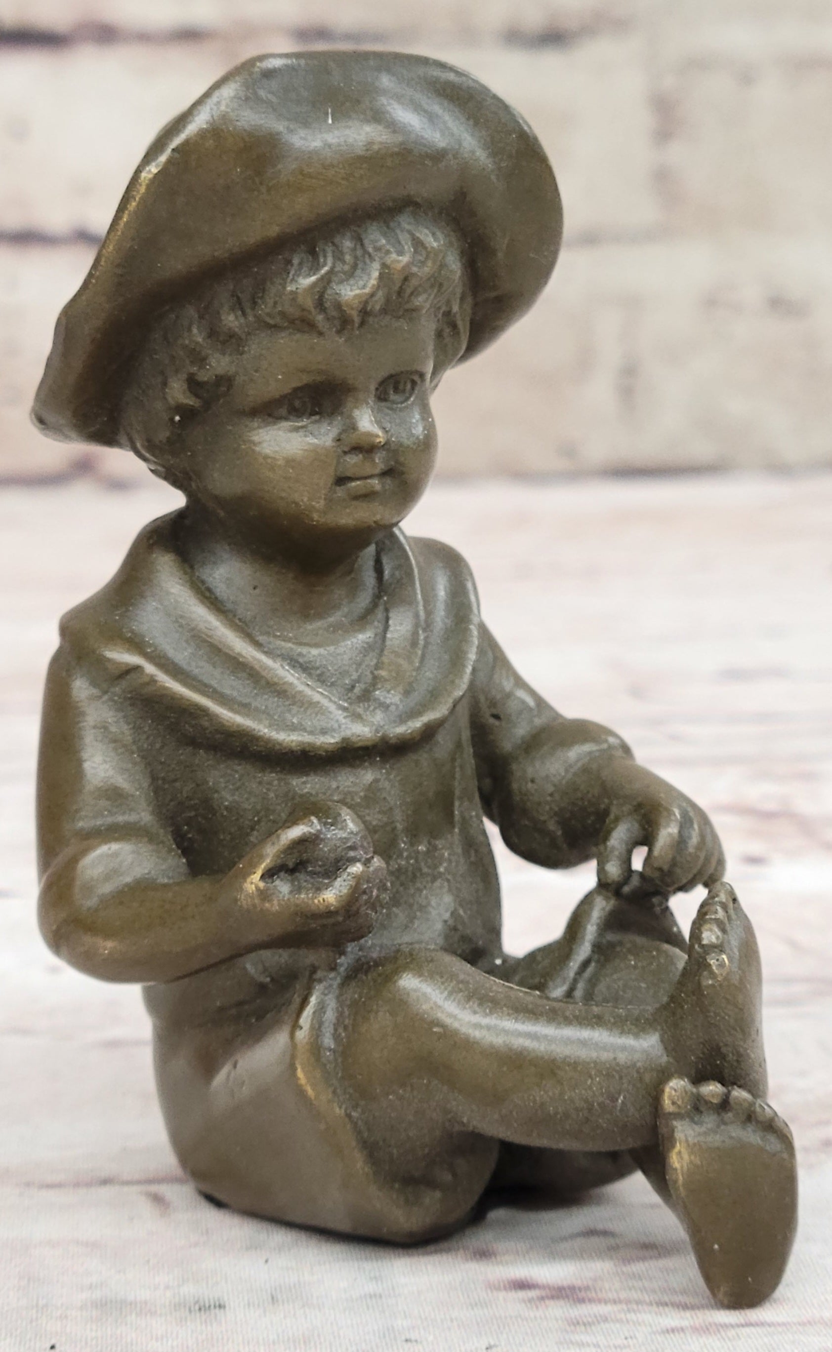 Hat Boy Bronze Sculpture Kid Figurine Artwork