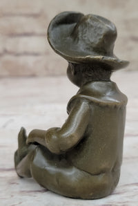 Hat Boy Bronze Sculpture Kid Figurine Artwork