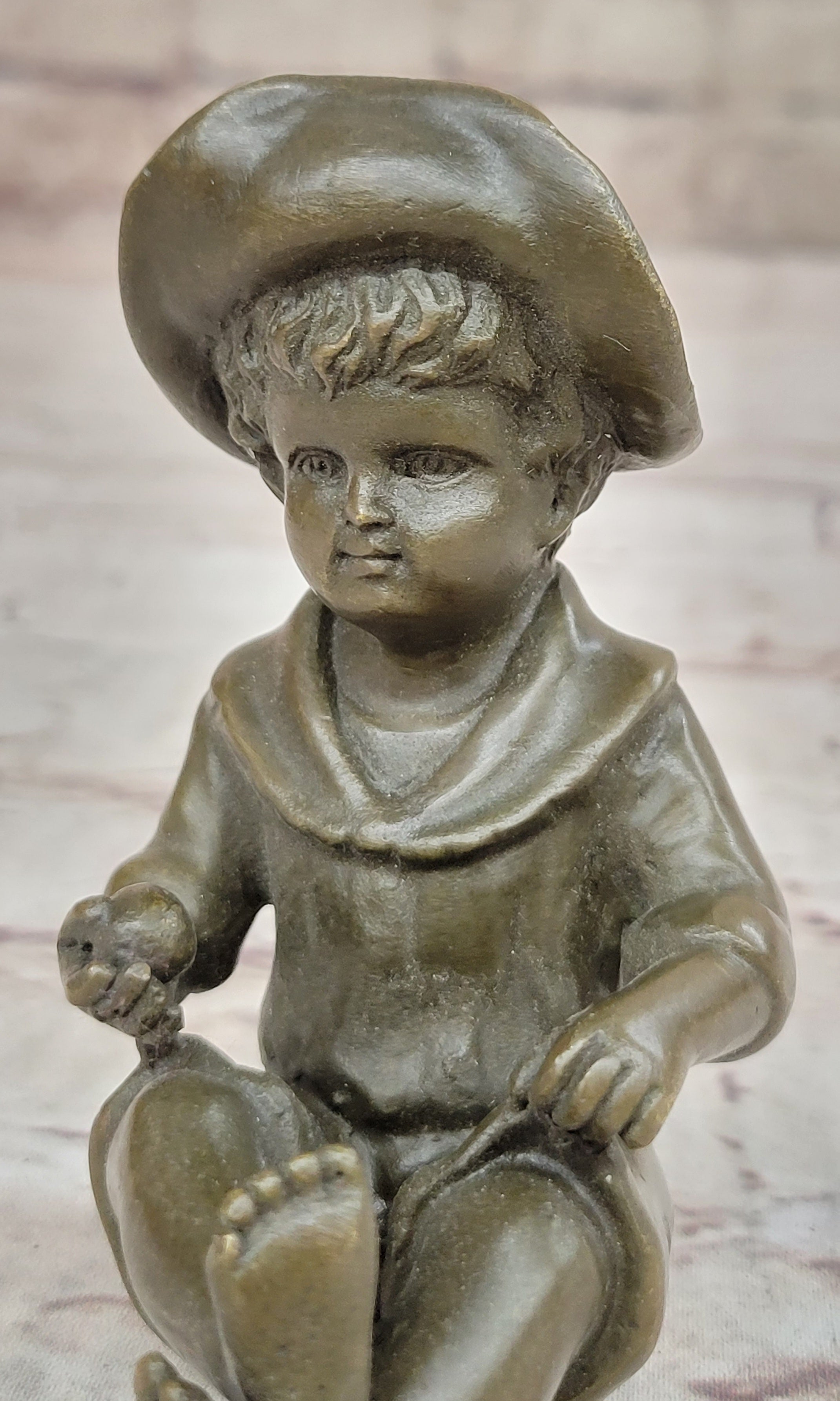 Hat Boy Bronze Sculpture Kid Figurine Artwork