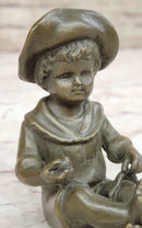 Hat Boy Bronze Sculpture Kid Figurine Artwork